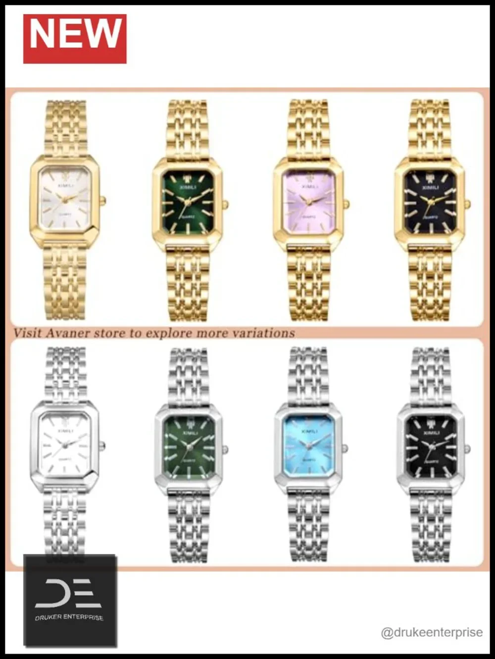 Gold Square Stainless Steel Watch Analog Quartz Elegant Bracelet Wrist Watch
